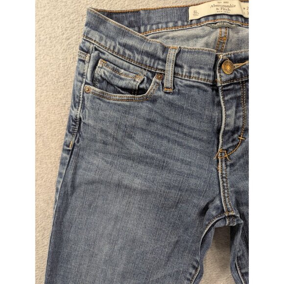 Abercrombie Fitch Jeans Womens SZ 6 Blue Slim Straight Raw Hem Faded Whiskers - Picture 2 of 14